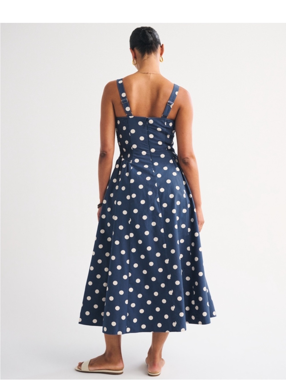 Abercrombie & Fitch Navy Polka Dot Midi Dress - Picture 2 of 2
